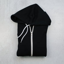 Load image into Gallery viewer, Bee happy black zip up hoodie in black front zipper