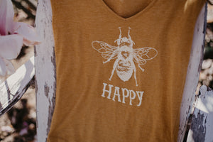 Bee Happy Festival Sleeveless V-neck Top in Gold