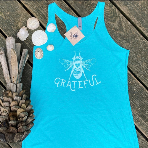 Bee Grateful Turquoise Racerback Tank Top