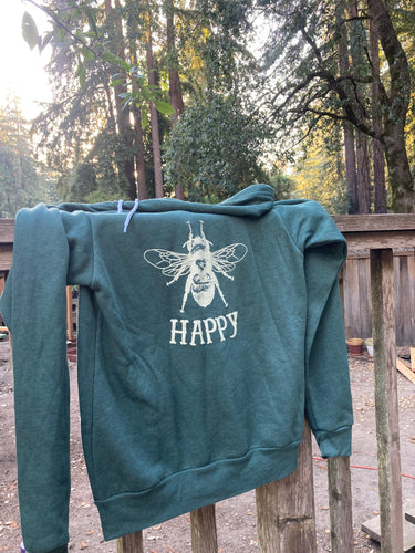 Bee Happy Pine Green Zip-up Hoodie