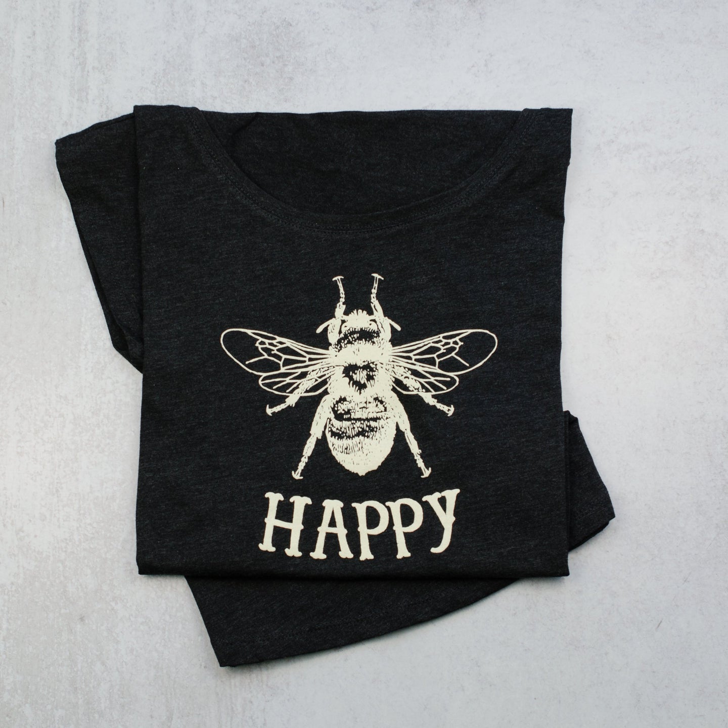 Bee Happy Dolman Scoop Neck Tee, t-shirt in vintage black