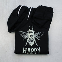 Load image into Gallery viewer, Bee happy black zip up hoodie in black
