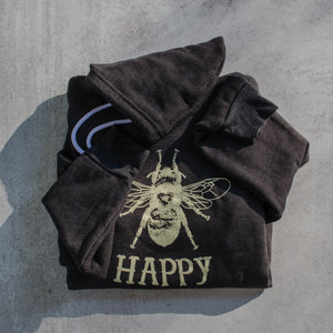 Bee Happy charcoal Gray Pull-over Hoodie