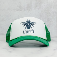 Load image into Gallery viewer, Bee happy mesh trucker hat in green and white