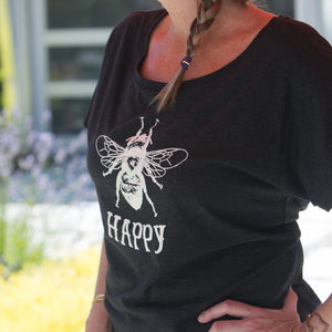 Bee Happy Dolman black Scoop Neck Tee, t-shirt lifestyle woman